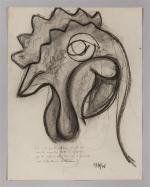 Pierre MONTHEILLET (1923-2011). « Tête de coq ». Fusain sur papier,...