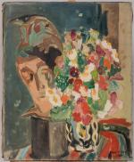 Pierre MONTHEILLET (1923-2011). « Bouquet de fleurs et tête à l'antique...