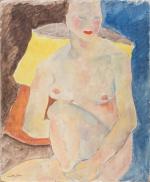 Pierre MONTHEILLET (1923-2011). « Femme nue assise ». Huile sur isorel,...