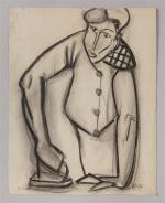 Pierre MONTHEILLET (1923-2011). « La repasseuse ». Fusain sur papier,...