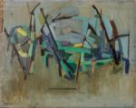Pierre MONTHEILLET (1923-2011). « Composition, 1948 ». Huile sur toile, Signée et...