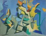 Pierre MONTHEILLET (1923-2011). « Paysage abstrait, 1947 ». Huile sur toile, Signée...