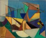 Pierre MONTHEILLET (1923-2011). « Paysage cubisant ». Huile sur toile, signé et...