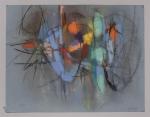 Pierre MONTHEILLET (1923-2011). « Abstraction ». Pastel sur papier bleu, signé...