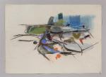 Pierre MONTHEILLET (1923-2011). « Abstraction ». Aquarelle et pastel sec sur papier,...