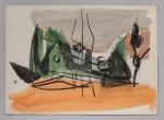 Pierre MONTHEILLET (1923-2011). « Paysage abstrait ». Encre, aquarelle et pastel...