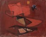 Pierre MONTHEILLET (1923-2011). « Abstraction rouge ». Huile sur toile, non signée....