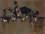 Pierre MONTHEILLET (1923-2011). « Paysage abstrait, 1952 ». Huile sur toile, Signée...