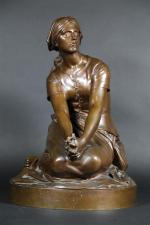 CHAPU Henri (1833-1891) : Jeanne d'Arc à Domremy. Bronze patiné...