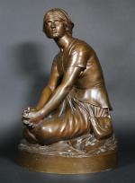 CHAPU Henri (1833-1891) : Jeanne d'Arc à Domremy. Bronze patiné...