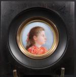 Miniature ronde d'époque fin XIX's représentant le profil d'une fillette...