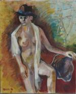J. OLIVIER (XXème)
Portrait de dame au chapeau, 1986.
Huile sur toile...