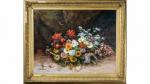 Jean-Baptiste BAUDIN (XIXème siècle-1922). "Fleurs". Huile sur toile