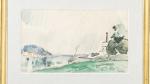 Jacques LAPLACE (1890-1955). " Paysage ". Aquarelle sur papier