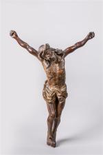 Grand CHRIST en bois sculpté en ronde-bosse, périzonium noué au...