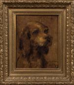 Théodore LEVIGNE (1848-1912), " Portrait de chien de chasse "....