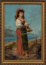 Théodore LEVIGNE (1848-1912), "Portrait d'une Napolitaine". Huile sur toile Signée...