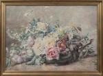 François RIVOIRE (1842-1919), " Fleurs dans une jardinière ". Aquarelle...