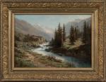 Lebrecht LORTET (1826-1901) "La rivière en montagne". Huile sur toile,...