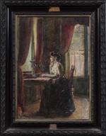 Marius MANGIER (1867-1952), " Femme pensive devant la fenêtre "....