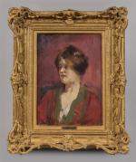 Charles DEVILLIÉ (1850-1905), " Portrait de femme sur un fond...