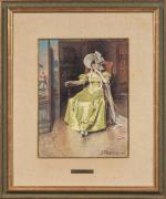 Alexandre BONNARDEL (1867-1942) "Élegante en robe jaune dans un fauteuil"....