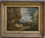ECOLE FRANCAISE du XIXème
Jeune berger ramenant ses moutons
Huile sur panneau
30...