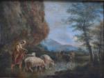 ECOLE FRANCAISE du XIXème
Jeune berger ramenant ses moutons
Huile sur panneau
30...