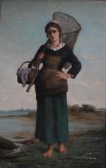 Alexis LEMAISTRE (1853-?)
Jeune pêcheuse à l'épuisette, 1877. 
Huile sur toile...
