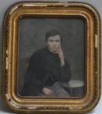 ECOLE FRANCAISE du XIXème
Portrait d'homme accoudé au guéridon
Pastel monogrammé en...