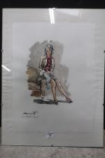 DOUET Pierre (1898-1989) Femme assise sur un fauteuil. Aquarelle sur...