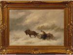 SVERCHKOV Nikolaï-Egorovich (1817-1898) : Chasseurs d'ours dans le blizzard. H.s.T....
