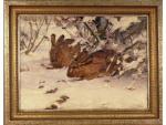 NISIO Arthur (1906-1974) : Lièvres dans la neige. H.s.T. signée,...