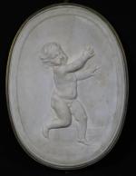 MEDAILLON en marbre blanc sculpté en bas-relief, représentant un enfant...