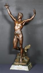 D'après BAREAU Georges (1866-1931) - Le vainqueur. Sculpture en régule...
