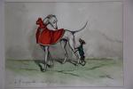 KLEIN Arthur-Boris (1893-1985). Deux aquarelles humoristiques représentant des chiens, l'une...