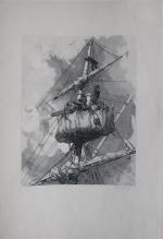 LEPERE Auguste (1849-1918) - Scène de marine de guerre. Gravure...
