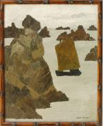 GOULDEN Jean (1878-1946) : Bretagne, voilier près des côtes rocheuses....