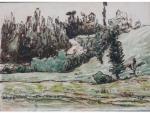 MILLET Jean-François (1814-1875) Paysage vallonné bordé d’arbres, aux environs de...