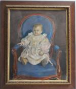 J. DESCOMPS (XIX-XXème)
Portrait d'enfant dans un fauteuil Louis Philippe, 1896.
Pastel...