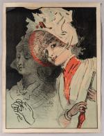 Jules Chéret (1836-1932). " Elégante à l'ombrelle ". Lithographie en...