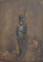 Bellangé Hippolyte (1800-1866) " Grenadier en pied " Encre, rehaussée,...