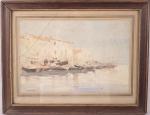 CABIÉ Louis Alexandre (1854-1939) Port méditerranéen, aquarelle, signée en bas...