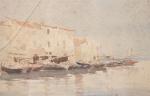 CABIÉ Louis Alexandre (1854-1939) Port méditerranéen, aquarelle, signée en bas...