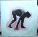 DELAY Alexandre (1941) 
Femme nue penchée,
Peinture entre deux plaques de...