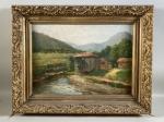 DULUC Noëly (1864-1952)
"Maison en bord de rivière" huile sur toile...