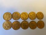 10 PIECES 20 Francs or au coq/Marianne 1906(5),1911(5).
Lot vendu en...