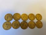 10 PIECES 20 Francs or CERES 1850(7),1851(3). Lot vendu en...