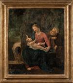 Ecole ITALIENNE du XVIIème siècle. Vierge à l'Enfant pendant la...
