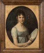 Ecole FRANCAISE vers 1820. Portrait de jeune femme à la...